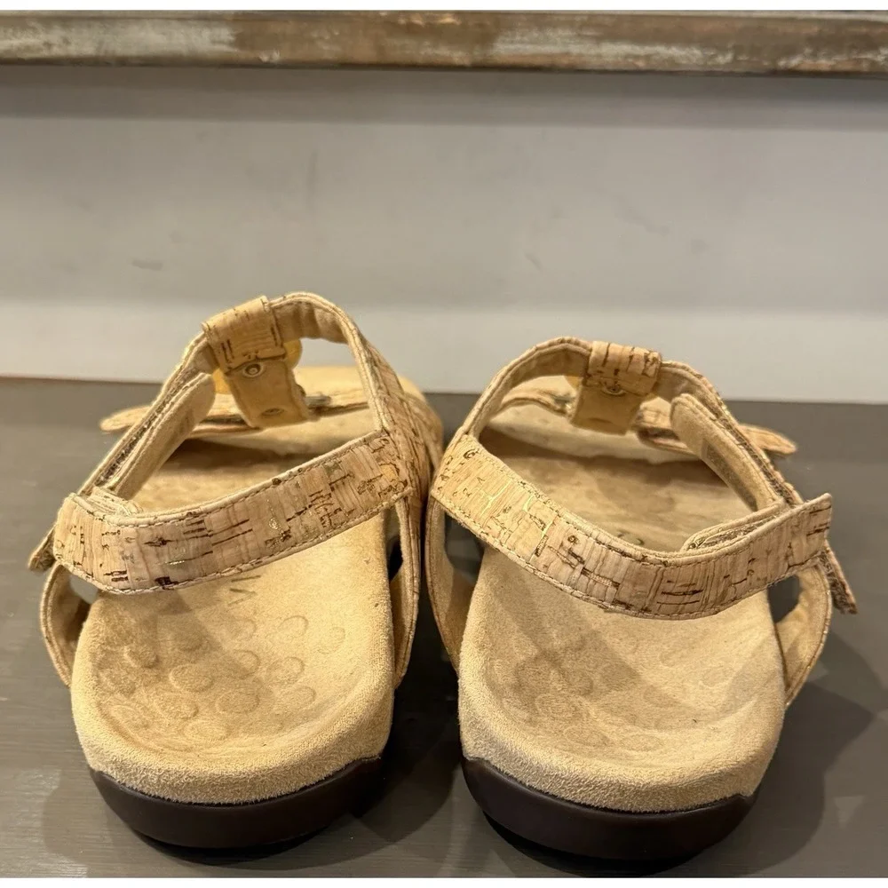 Vionic Sandals Womens Sz 7.5 Tan Cork Farra Ankle Strap Orthotic Comfort Footbed